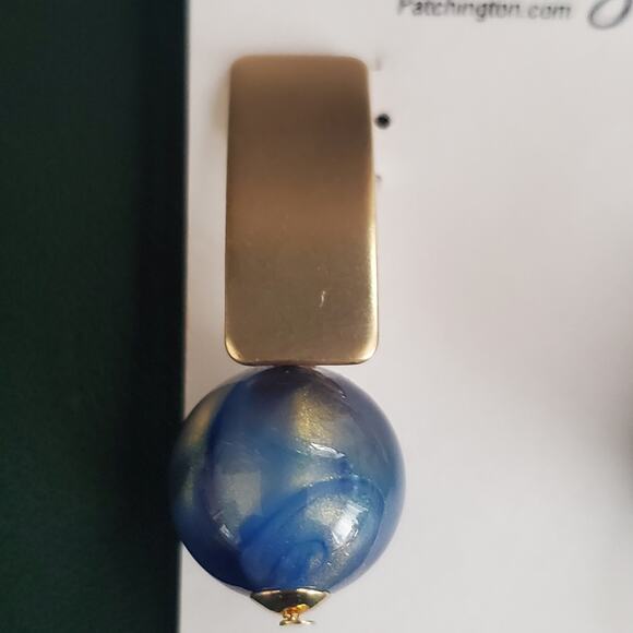 Patchington Iridescent Bead Drop Earrings Matte Gold Tone Navy Beads Drop NWT - Picture 5 of 7